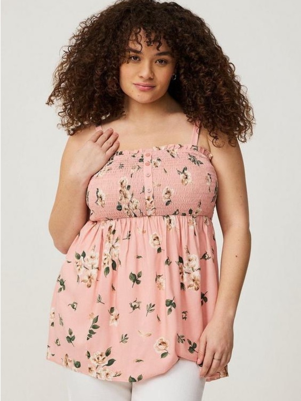 Pink Floral Babydoll Square Neck Tank